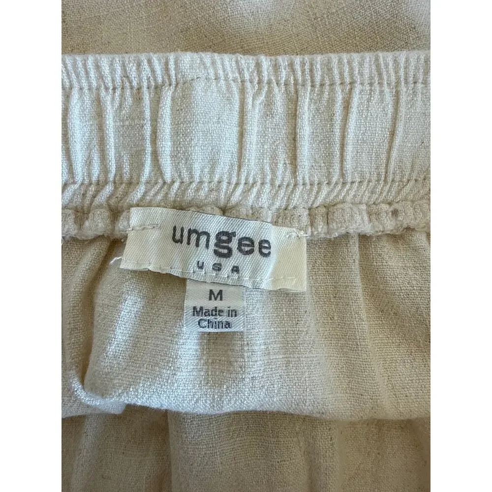 Umgee Linen Blend Skirt – Medium Oatmeal Elastic Waist Summer Coastal - Picture 9 of 9